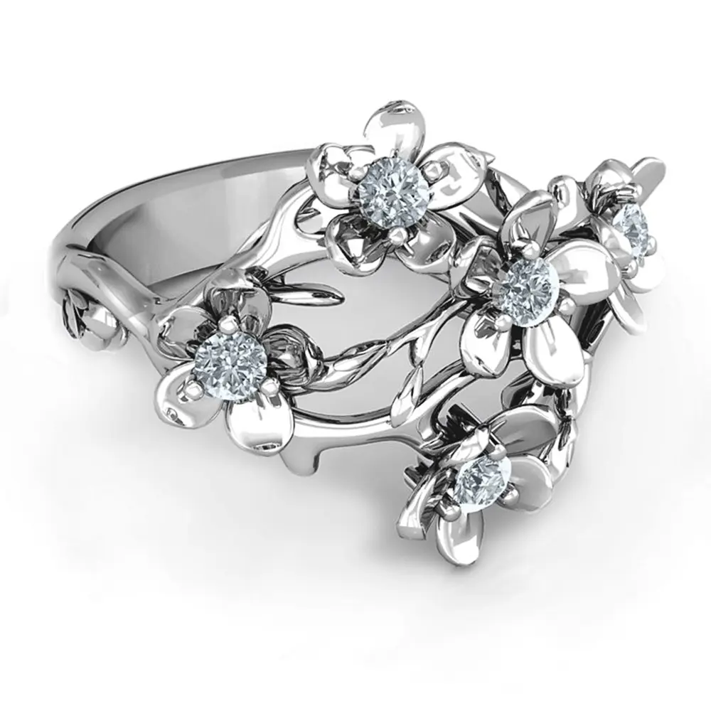 Huitan Newly Flower Rings for Women Crystal Cubic Zirconia Stylish Female Party Accessories Graceful Gift Statement Jewelry Ring