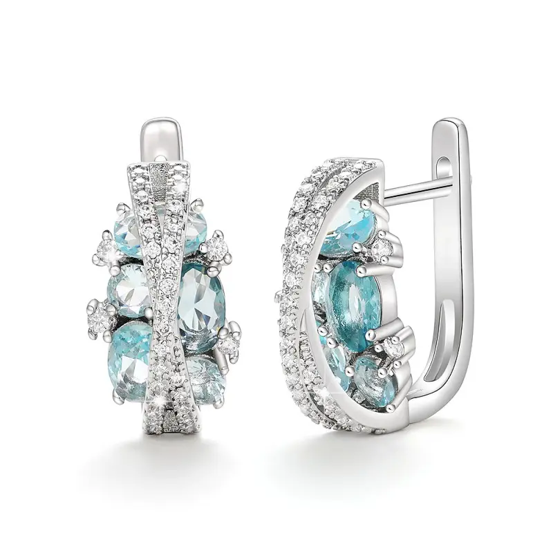 Huitan Silver Color Cross Cubic Zircon Earrings for Women Modern Fashion Design Wedding Engagement Party Earrings Luxury Jewelry