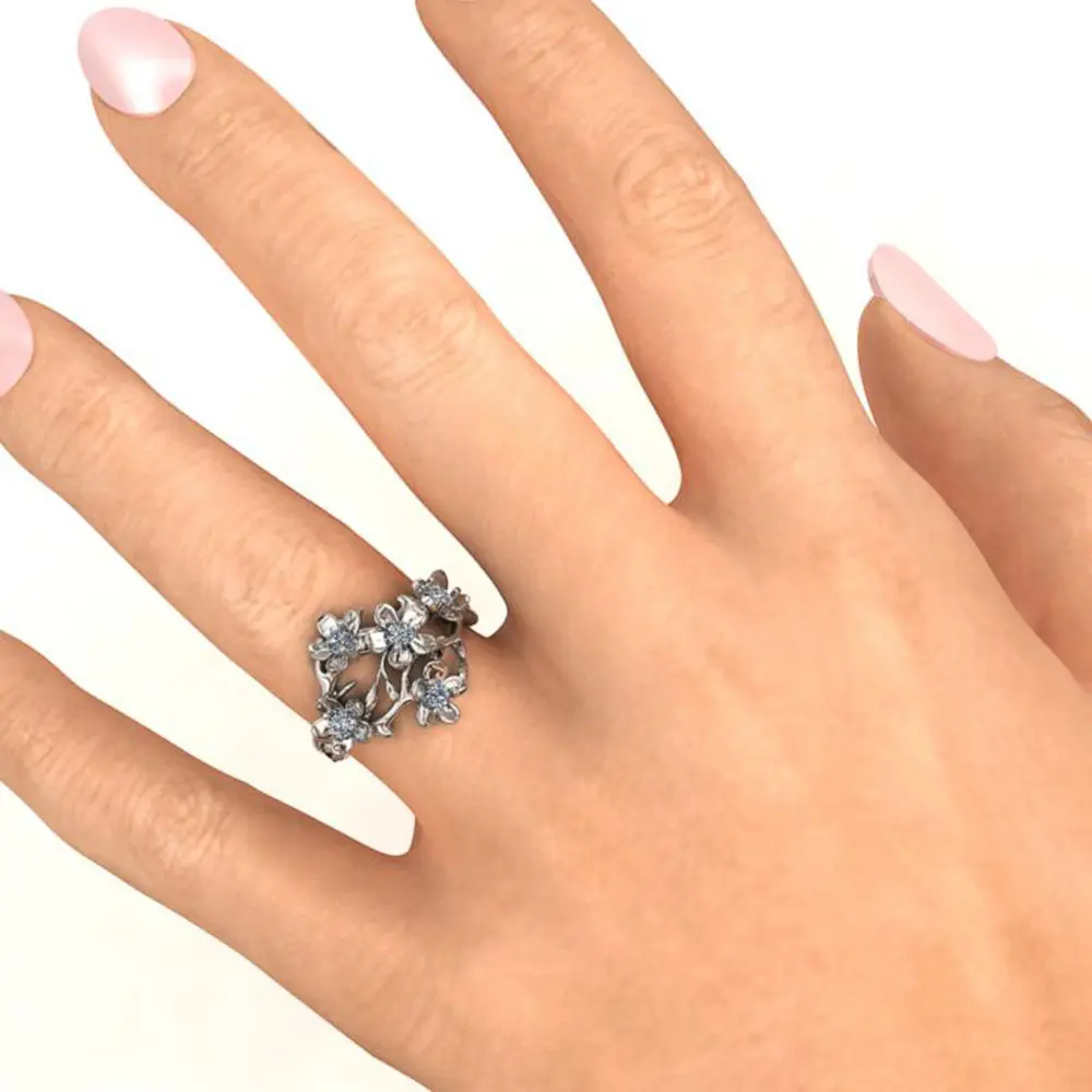 Huitan Newly Flower Rings for Women Crystal Cubic Zirconia Stylish Female Party Accessories Graceful Gift Statement Jewelry Ring