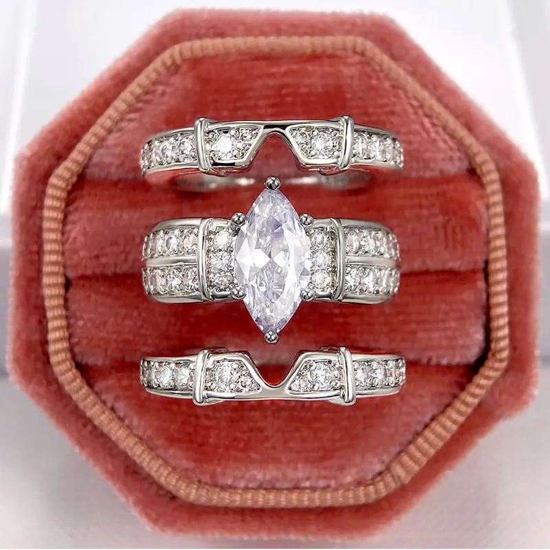 Huitan Newly Designed Marquise Cubic Zirconia Set Rings for Women High-quality Silver Color 3Pcs Match Rings 2023 Trendy Jewelry