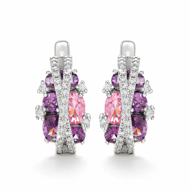 Huitan Silver Color Cross Cubic Zircon Earrings for Women Modern Fashion Design Wedding Engagement Party Earrings Luxury Jewelry