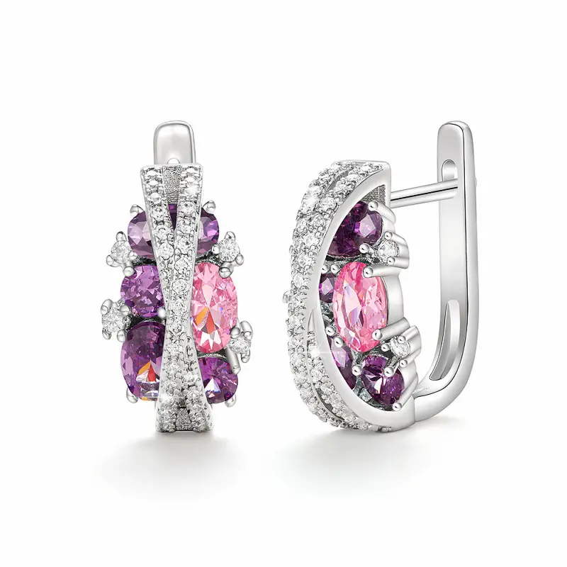 Huitan Silver Color Cross Cubic Zircon Earrings for Women Modern Fashion Design Wedding Engagement Party Earrings Luxury Jewelry