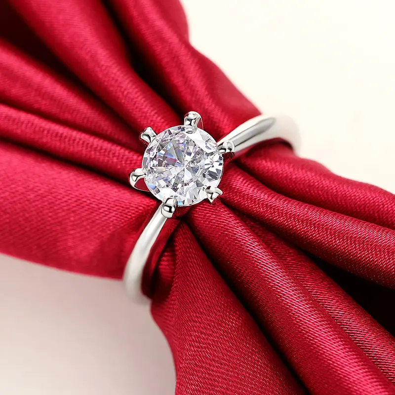 Huitan Classic Wedding Rings for Women Luxury Silver Color Inlay Brilliant Cubic Zirconia Eternity Engagement Jewelry Wholesale