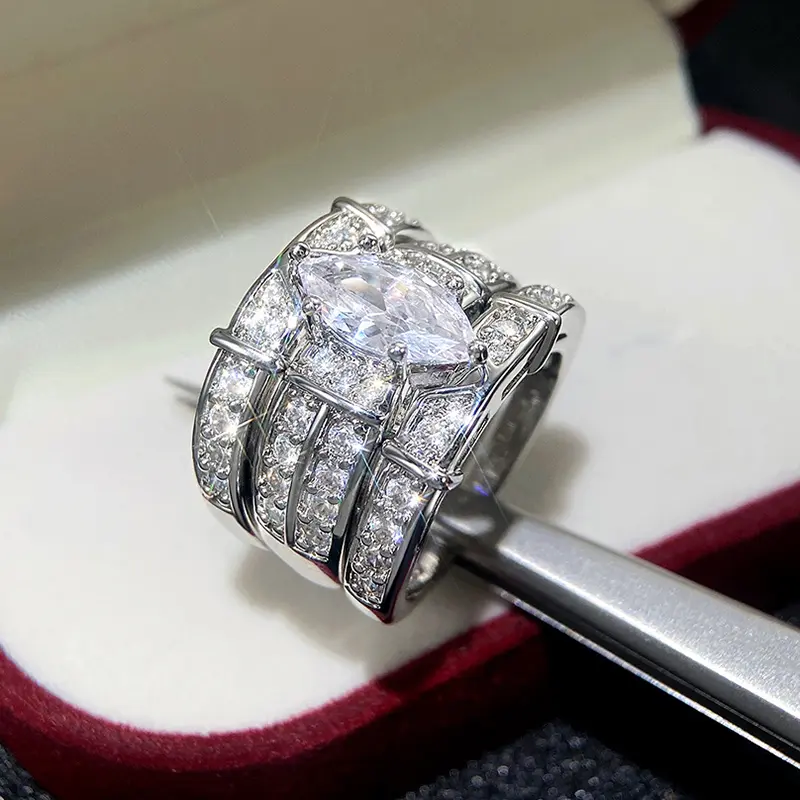 Huitan Newly Designed Marquise Cubic Zirconia Set Rings for Women High-quality Silver Color 3Pcs Match Rings 2023 Trendy Jewelry