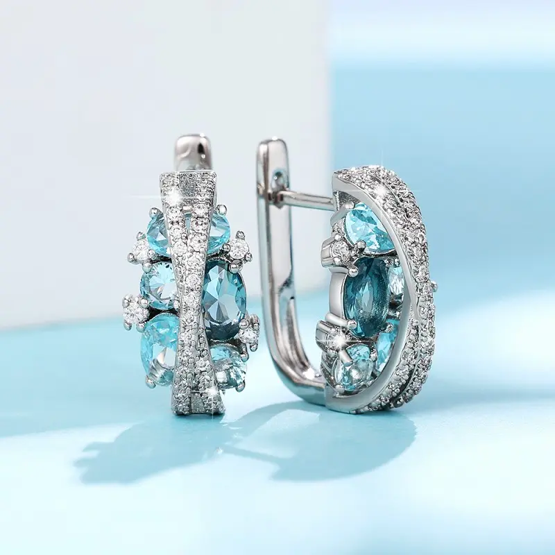 Huitan Silver Color Cross Cubic Zircon Earrings for Women Modern Fashion Design Wedding Engagement Party Earrings Luxury Jewelry