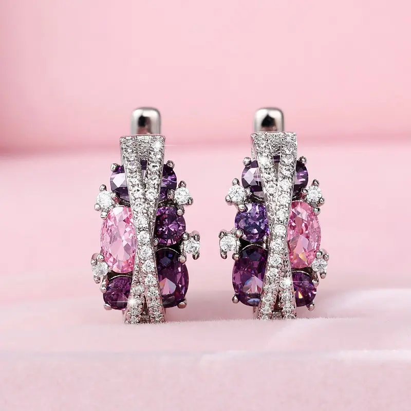 Huitan Silver Color Cross Cubic Zircon Earrings for Women Modern Fashion Design Wedding Engagement Party Earrings Luxury Jewelry