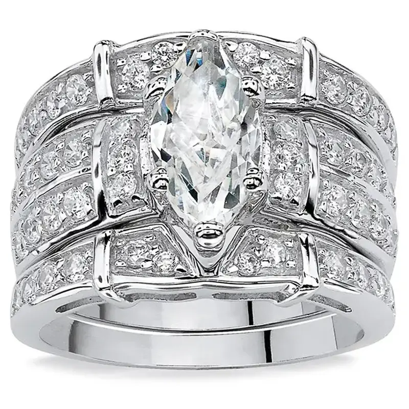 Huitan Newly Designed Marquise Cubic Zirconia Set Rings for Women High-quality Silver Color 3Pcs Match Rings 2023 Trendy Jewelry