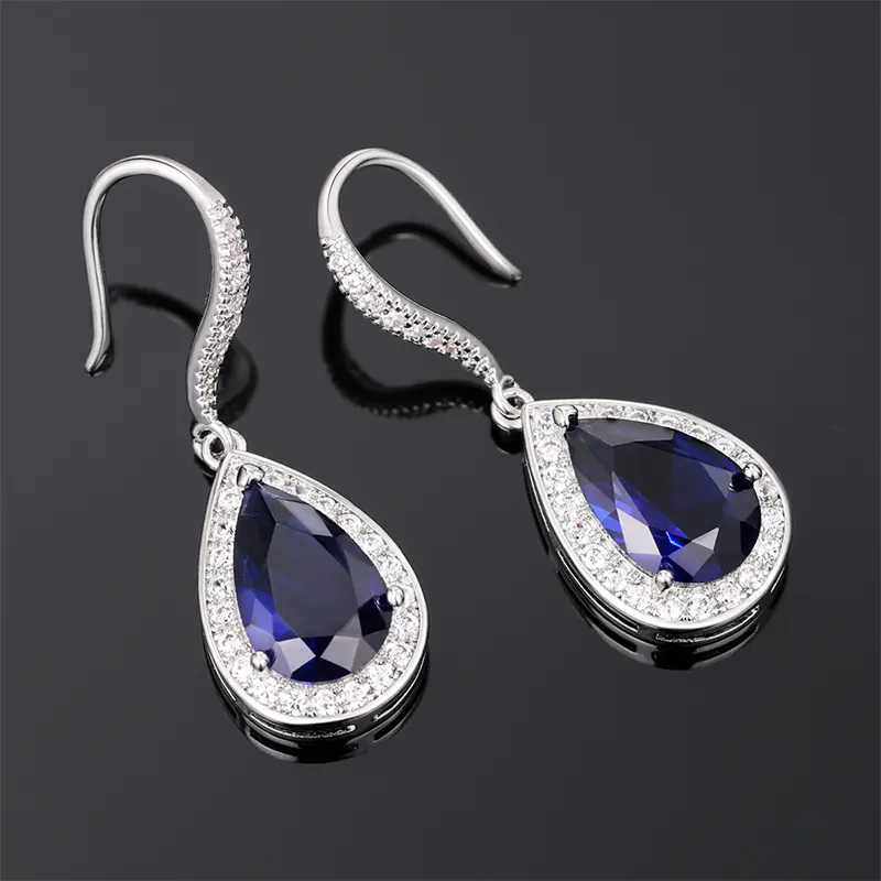 Huitan Fashion Women Hook Earrings with Blue Cubic Zirconia Exquisite Lady's Accessories Anniversary Party Gift Eternity Jewelry