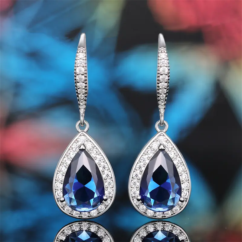 Huitan Fashion Women Hook Earrings with Blue Cubic Zirconia Exquisite Lady's Accessories Anniversary Party Gift Eternity Jewelry