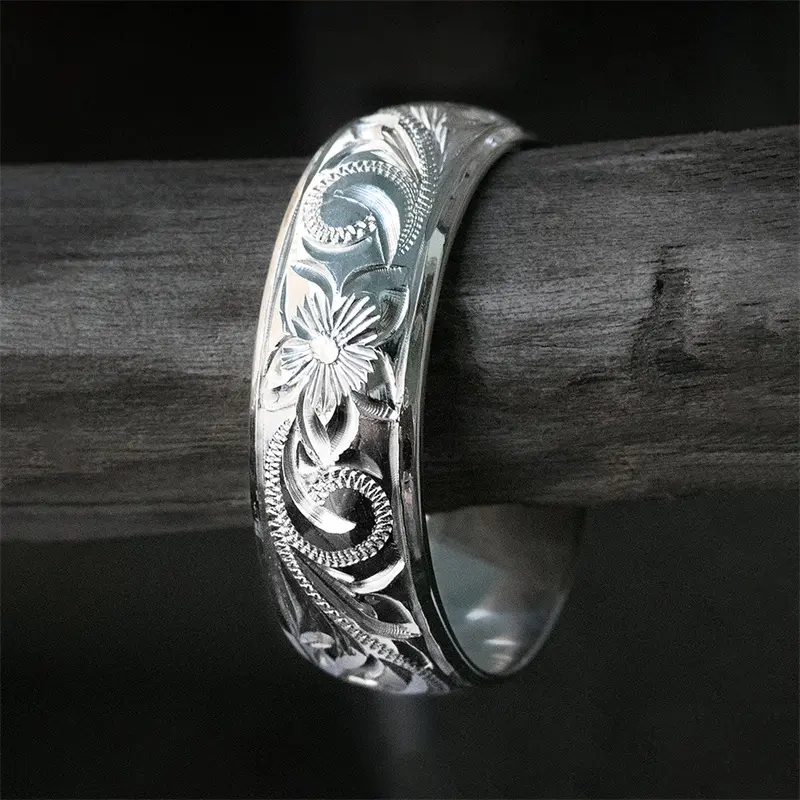 Huitan Delicate Floral Pattern Caved Women Rings Wedding Bands Silver Color Unique Gift for Lady Aesthetic Flower Finger Jewelry