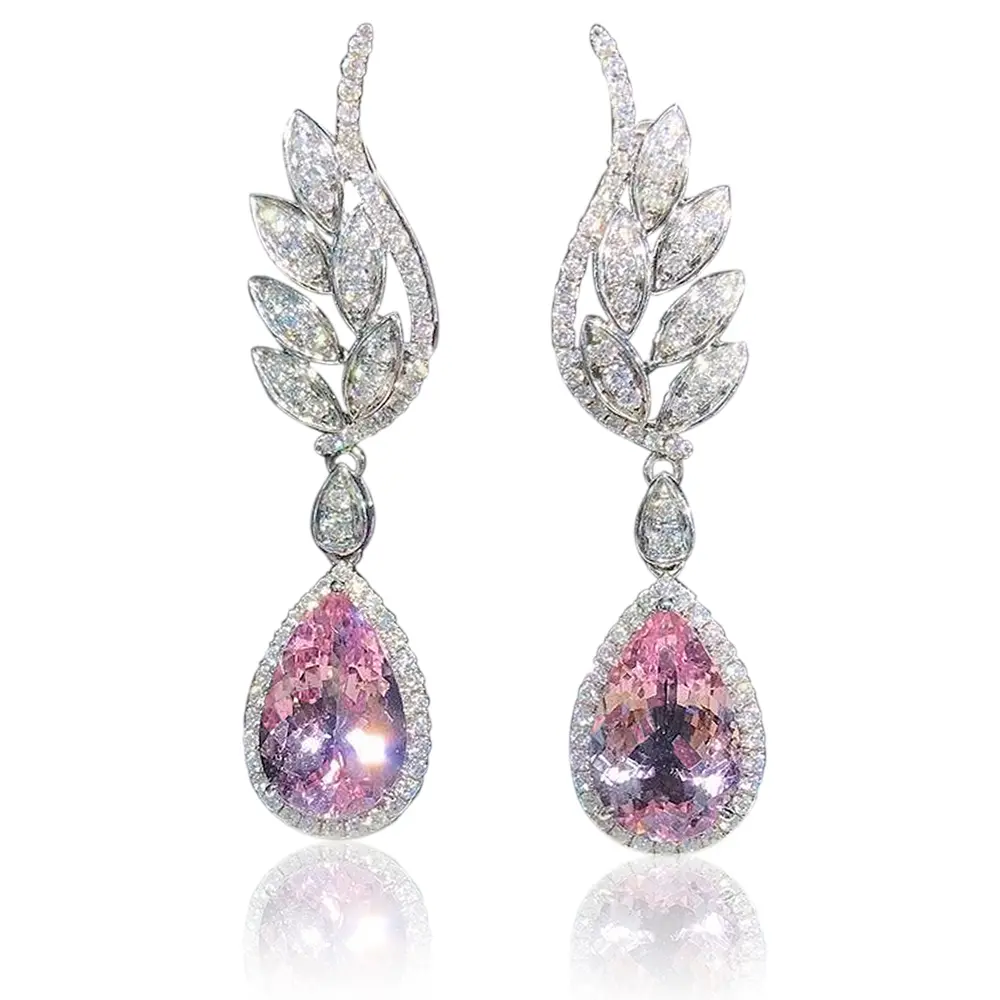Huitan Pear Cubic Zirconia Dangle Earrings Women for Engagement Wedding Luxury Inlay Brilliant CZ Temperament Sweet Pink Jewelry
