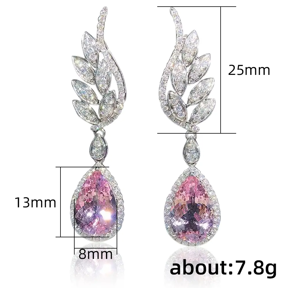 Huitan Pear Cubic Zirconia Dangle Earrings Women for Engagement Wedding Luxury Inlay Brilliant CZ Temperament Sweet Pink Jewelry
