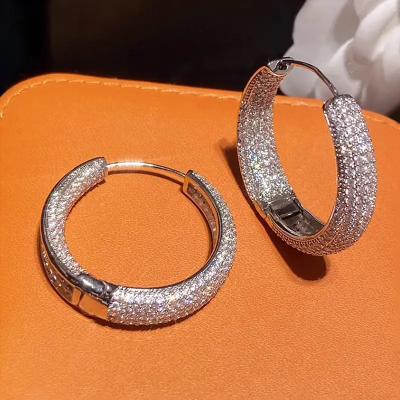 Huitan Luxury Aesthetic Hoop Earrings Full Bling Bling Cubic Zirconia for Women Sparkling Noble Party Jewelry Trendy Accessories