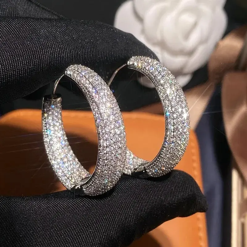 Huitan Luxury Aesthetic Hoop Earrings Full Bling Bling Cubic Zirconia for Women Sparkling Noble Party Jewelry Trendy Accessories