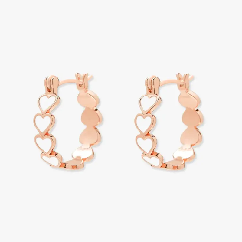 Huitan White Heart Enamel Hoop Earrings for Women Rose Gold Color Temperament Sweet Girls Ear Circle Earrings New Trendy Jewelry