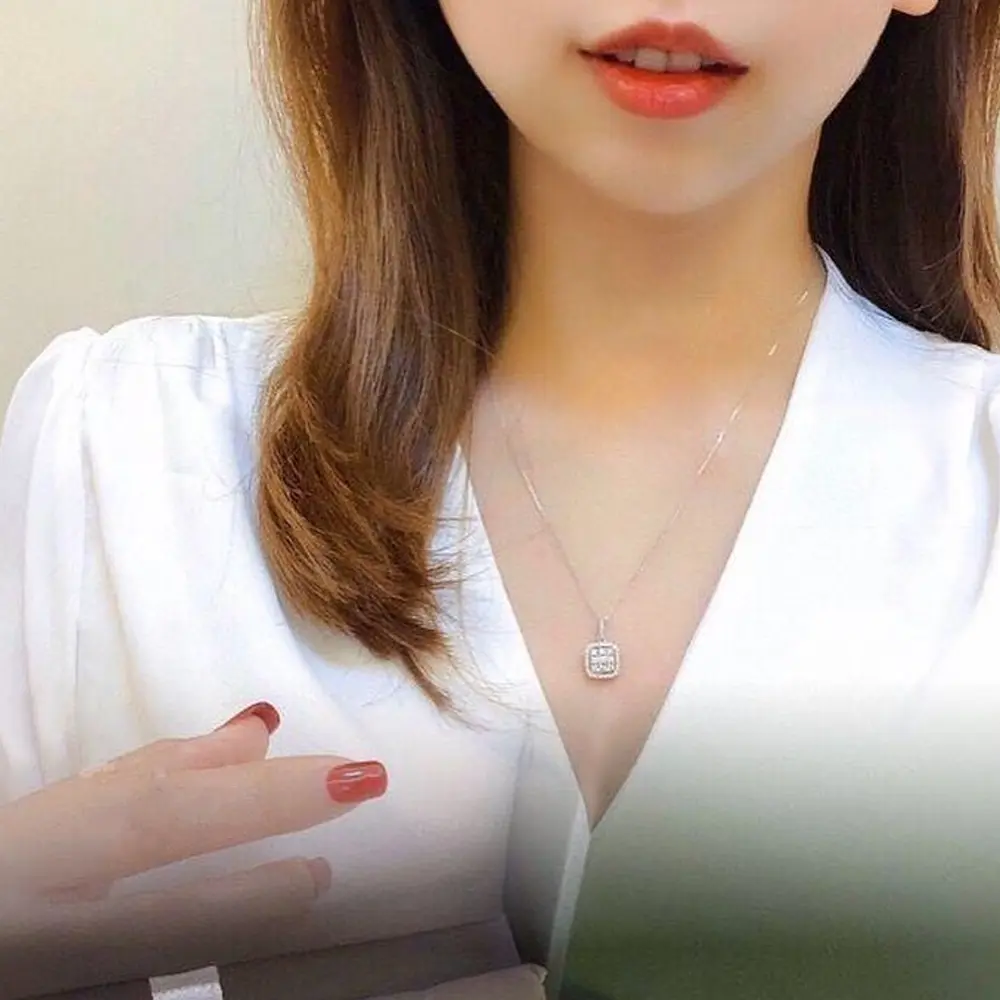 Huitan Exquisite Square Shaped Pendant Necklace with Dazzling CZ Fashion Wedding Neck Accessories Silver Color Jewelry for Women