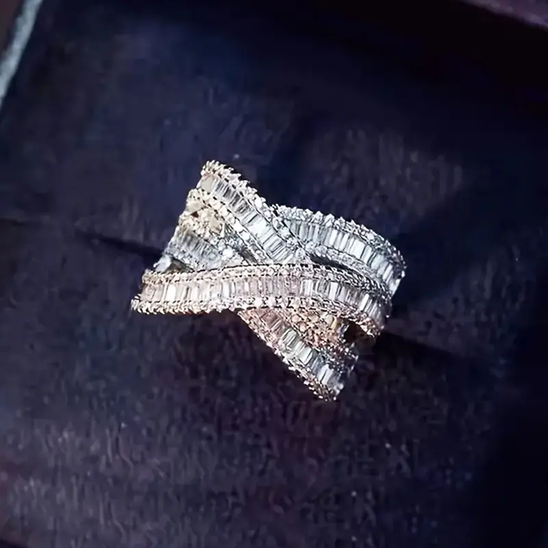 Huitan Trendy Cross Rings Full Bling Iced Out Cubic Zirconia Gorgeous Wedding Band Accessories for Women Party Statement Jewelry