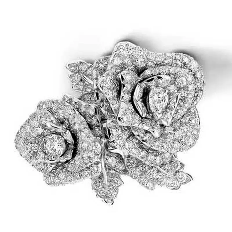 Huitan Gorgeous Lady Rose Flower Finger Ring with Brilliant Cubic Zirconia Aesthetic Female Anniversary Ceremony Accessories