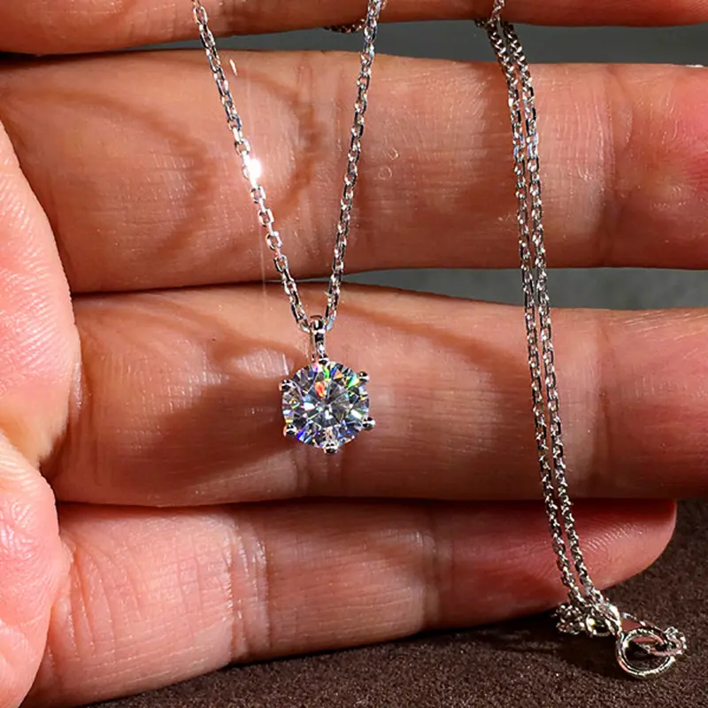 Huitan Luxury 6 Claw Cubic Zirconia Pendant Necklace for Women Simple Elegant Female Accessories Wedding Trend Statement Jewelry