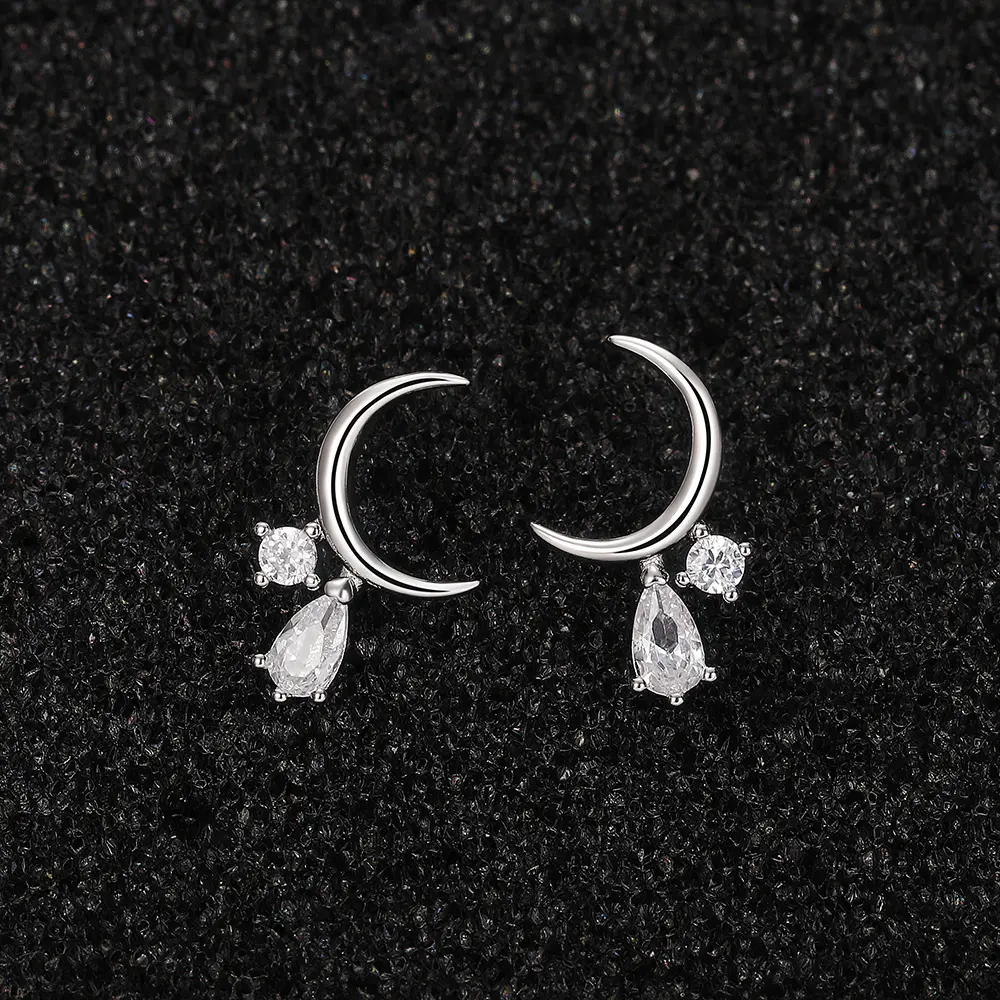 Huitan Dainty Moon Dangle Earrings with Cubic Zirconia Charm Luxury Fashion Women's Ear Accessories Fancy Gift Statement Jewelry