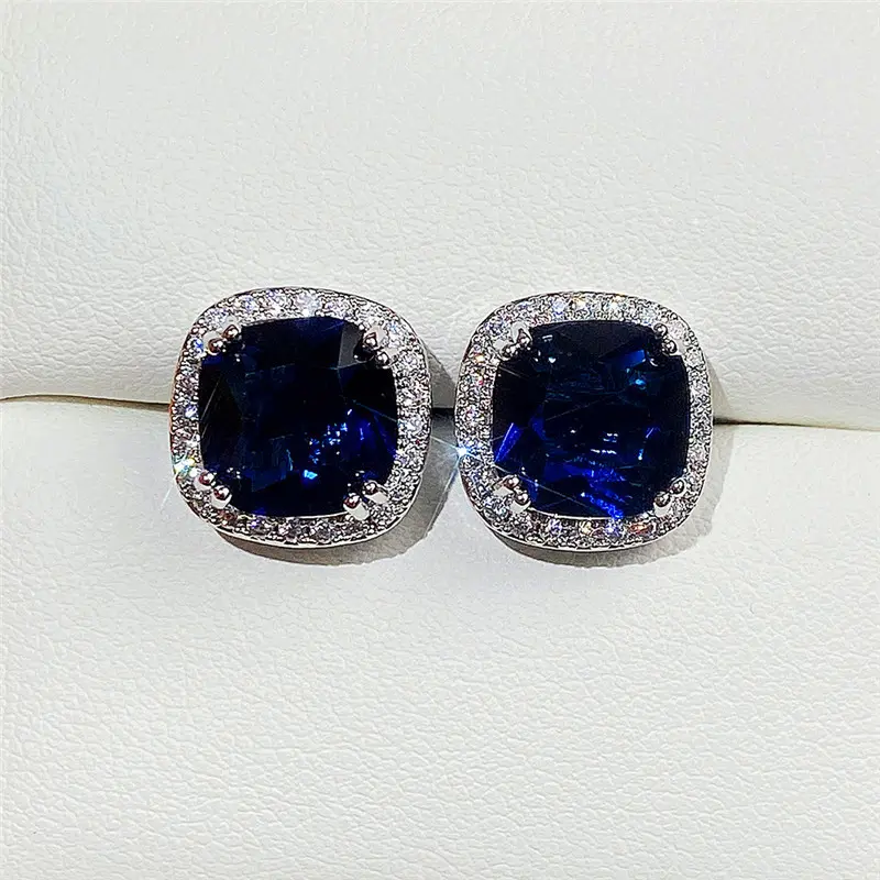 Huitan Bling Bling Blue Cubic Zirconia Earring Ear Piercing Female Accessories Party Anniversary Birthday Gift for Women Jewelry