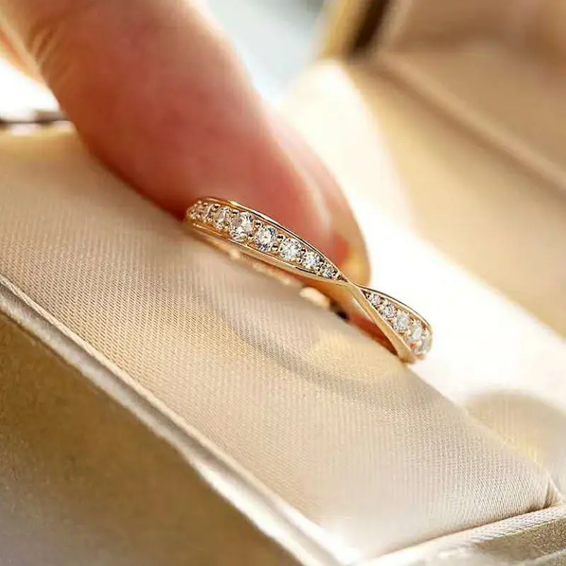 Huitan New Fashion Wedding Rings Cross Design Fancy Finger Accessories for Women Paved Dazzling Cubic Zirconia Statement Jewelry