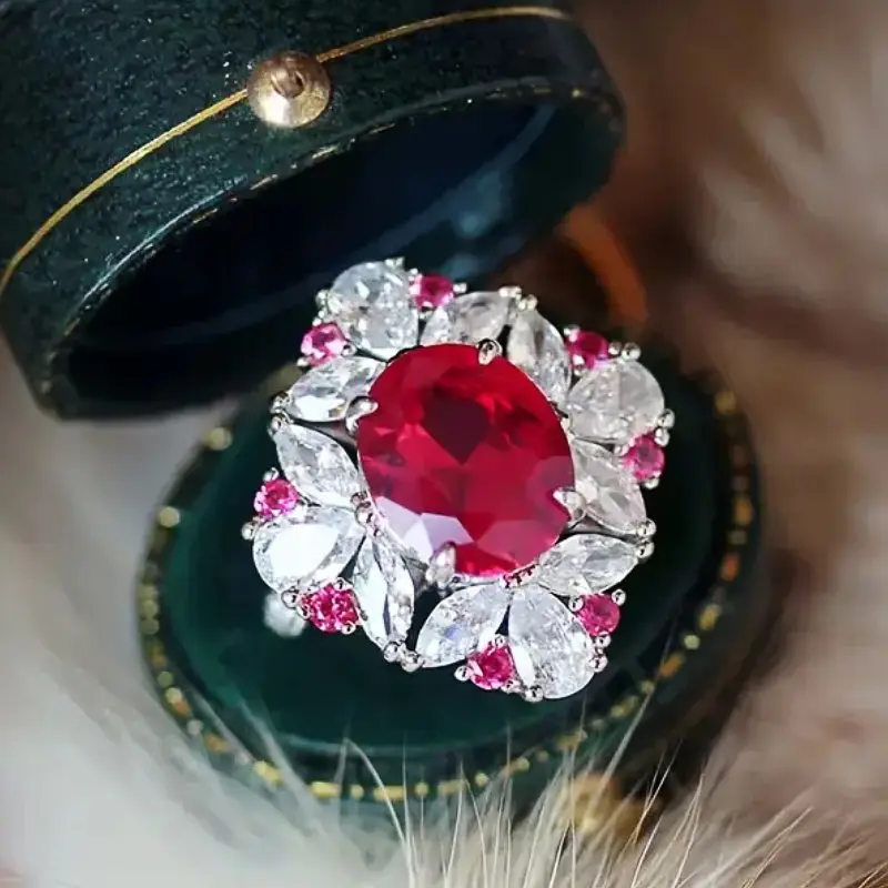 Huitan Unique Women Rings with Red Cubic Zirconia Luxury Trendy Wedding Anniversary Party Lady's Rings Elegant Female Jewelry