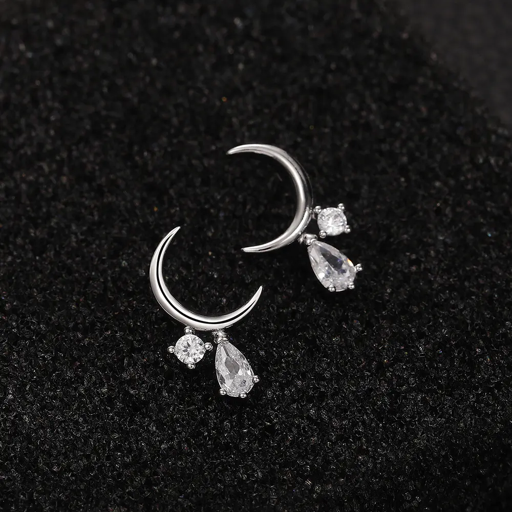 Huitan Dainty Moon Dangle Earrings with Cubic Zirconia Charm Luxury Fashion Women's Ear Accessories Fancy Gift Statement Jewelry