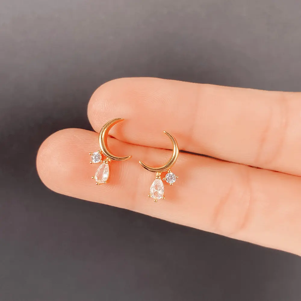 Huitan Dainty Moon Dangle Earrings with Cubic Zirconia Charm Luxury Fashion Women's Ear Accessories Fancy Gift Statement Jewelry