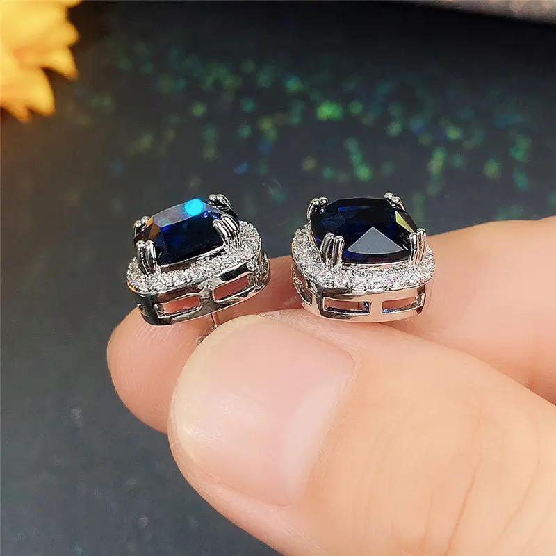 Huitan Bling Bling Blue Cubic Zirconia Earring Ear Piercing Female Accessories Party Anniversary Birthday Gift for Women Jewelry