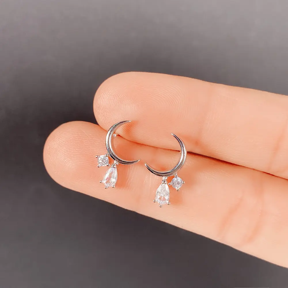 Huitan Dainty Moon Dangle Earrings with Cubic Zirconia Charm Luxury Fashion Women's Ear Accessories Fancy Gift Statement Jewelry