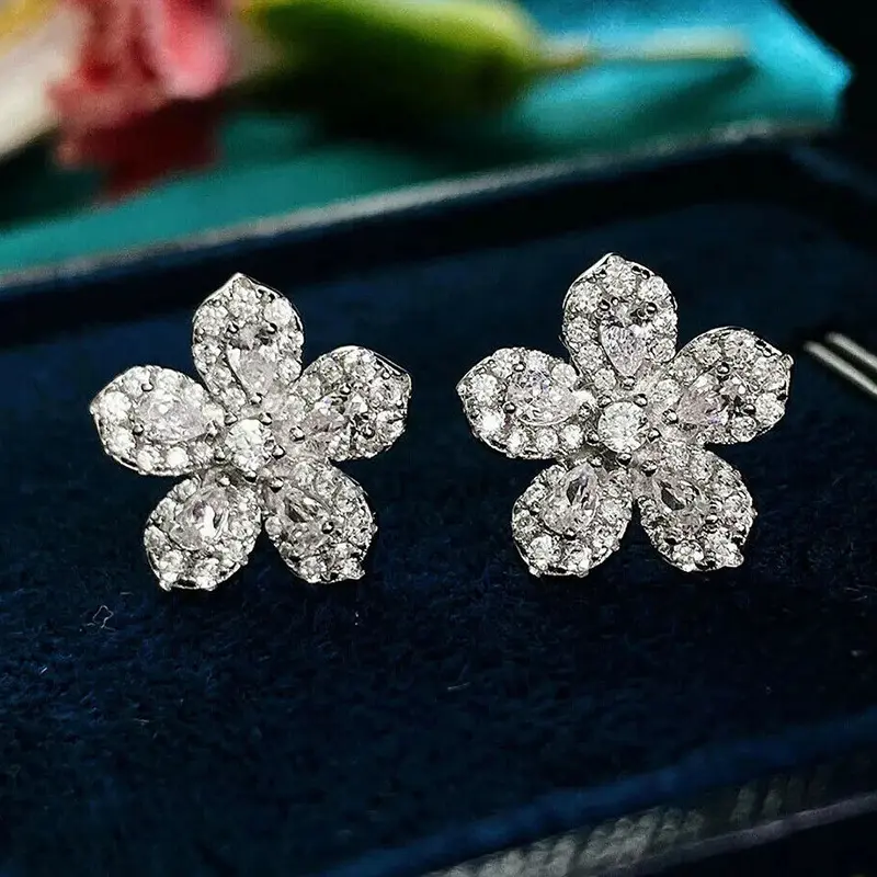 Huitan Full CZ Flower Earrings for Women Beautiful Girls Ear Accessories Daily Wear Party Fashion Versatile Piercing Jewelry