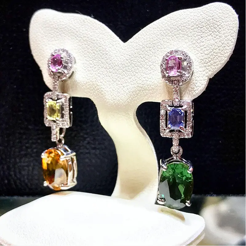 Huitan Creative Multicolored Dangle Earrings Women for Cocktail Party Fashion Earrings with Brilliant Cubic Zirconia New Jewelry