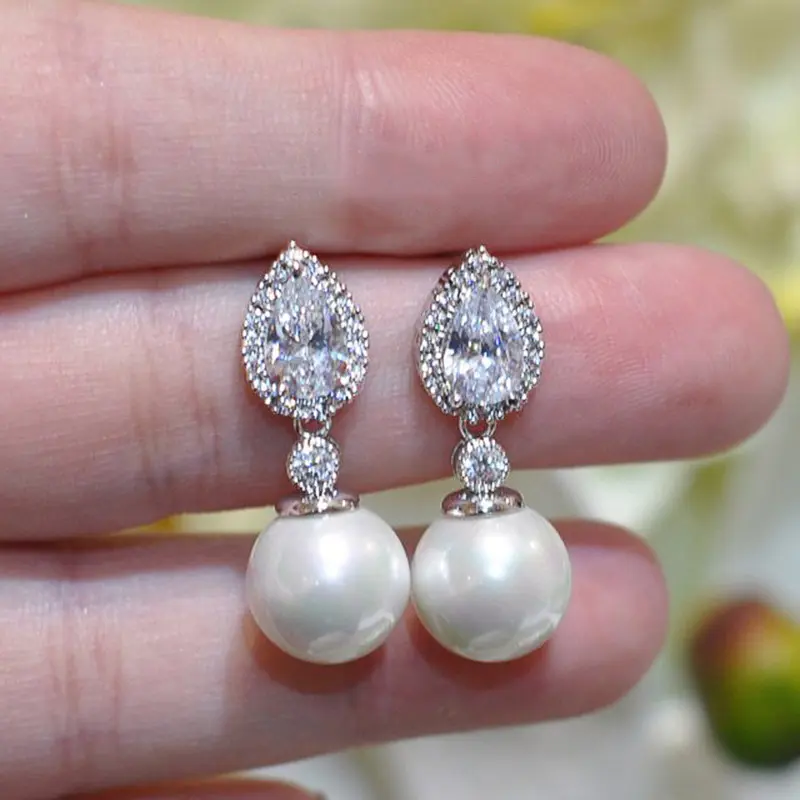 Huitan Temperament White Imitation Pearl Drop Earrings for Women Elegant Engagement Wedding Party Ear Accessories Trendy Jewelry