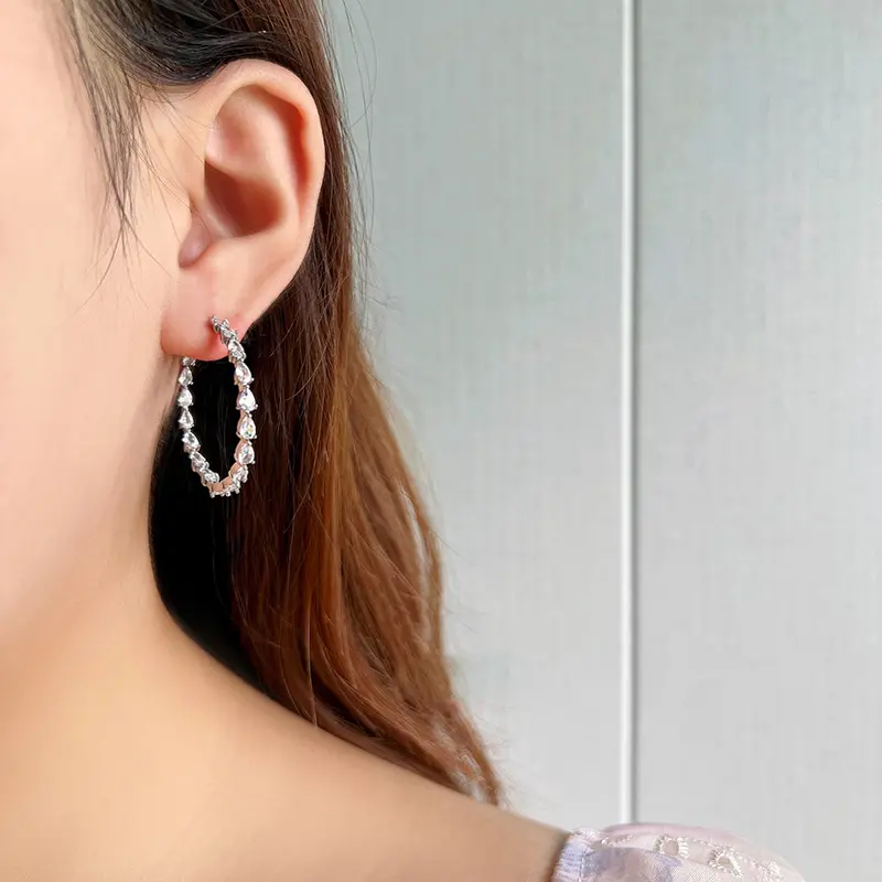 Huitan Luxury Pear Cubic Zirconia Crystal Hoop Earrings for Women Daily Wear Statement Girls Accessories Modern Fashion Jewelry