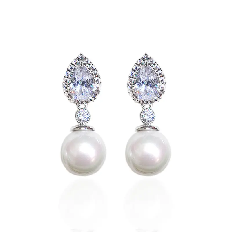 Huitan Temperament White Imitation Pearl Drop Earrings for Women Elegant Engagement Wedding Party Ear Accessories Trendy Jewelry
