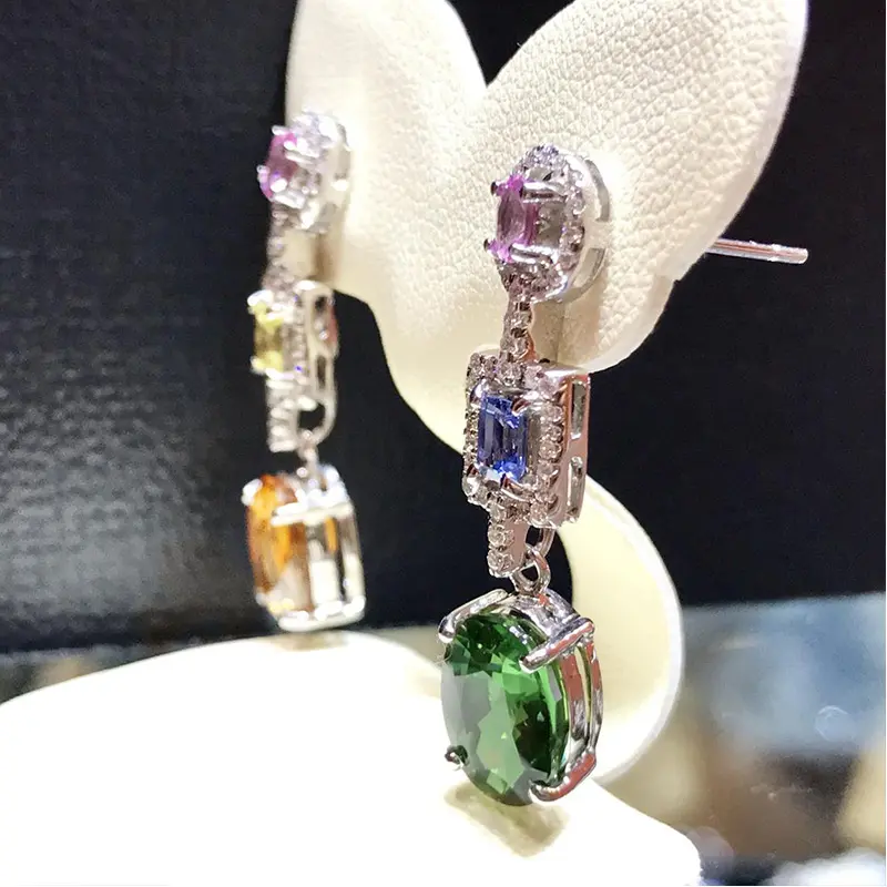 Huitan Creative Multicolored Dangle Earrings Women for Cocktail Party Fashion Earrings with Brilliant Cubic Zirconia New Jewelry