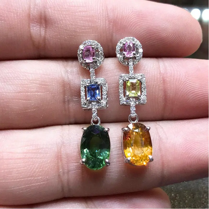Huitan Creative Multicolored Dangle Earrings Women for Cocktail Party Fashion Earrings with Brilliant Cubic Zirconia New Jewelry
