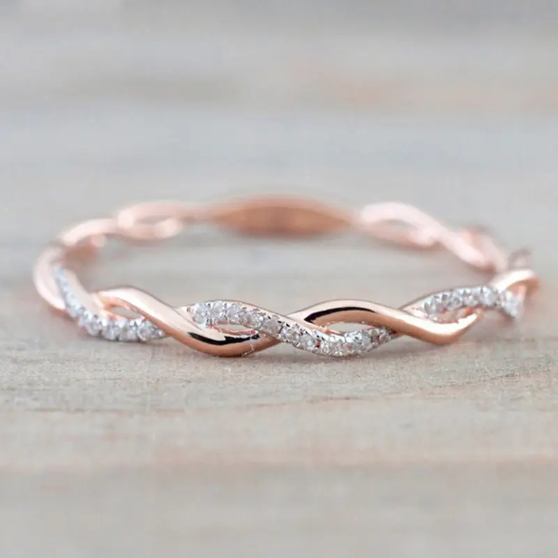 Huitan Trendy Twist Rings for Women Wedding Bands Fashion Contracted Design Bridal Rings with Sparkling Cubic Zircon Hot Jewelry