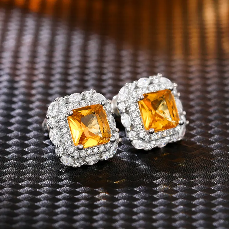 Huitan Stylish Stud Earrings Bright Red/Yellow/White Cubic Zirconia Ear Studs Female Engagement Ceremony Accessories Jewelry