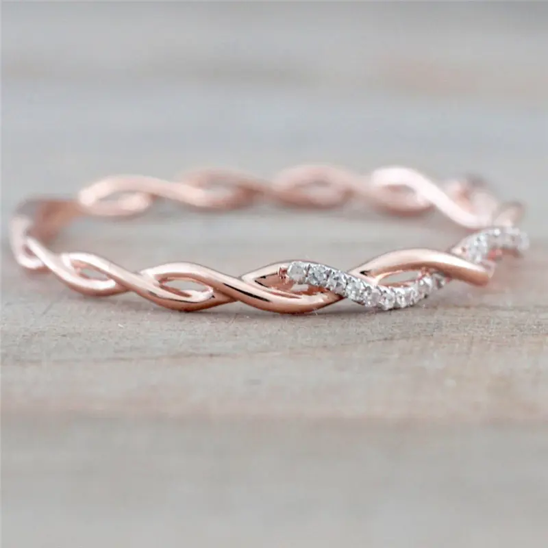 Huitan Trendy Twist Rings for Women Wedding Bands Fashion Contracted Design Bridal Rings with Sparkling Cubic Zircon Hot Jewelry