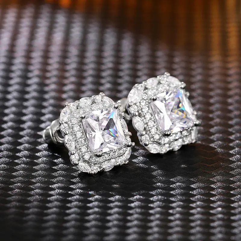 Huitan Stylish Stud Earrings Bright Red/Yellow/White Cubic Zirconia Ear Studs Female Engagement Ceremony Accessories Jewelry