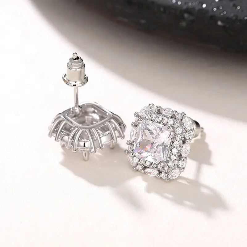 Huitan Stylish Stud Earrings Bright Red/Yellow/White Cubic Zirconia Ear Studs Female Engagement Ceremony Accessories Jewelry