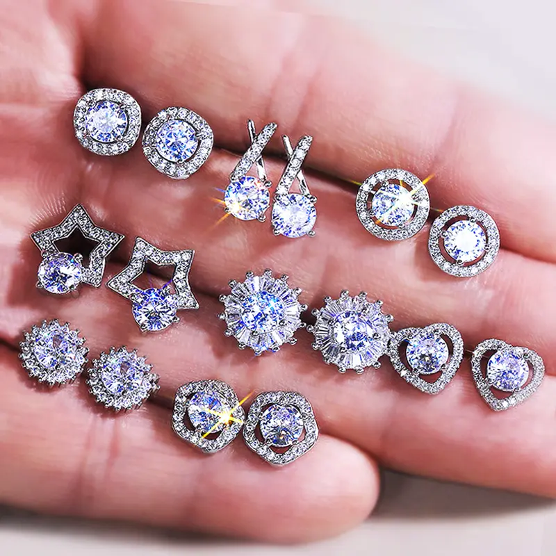 Huitan Newly Cute Stud Earrings Women Shiny White Cubic Zirconia Delicate Daily Wear Party Jewelry High Quality Pierced Earrings