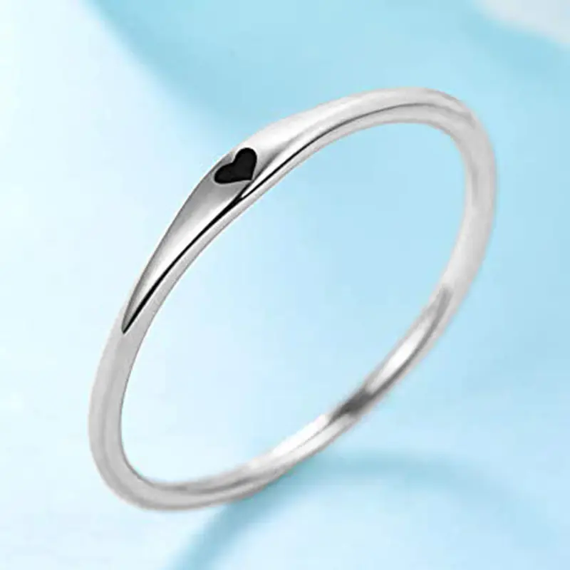 Huitan Black/Red Heart Enamel Finger-ring for Girls Friends Silver Color/Rose Gold Color Thin Rings Women Statement Jewelry 2023