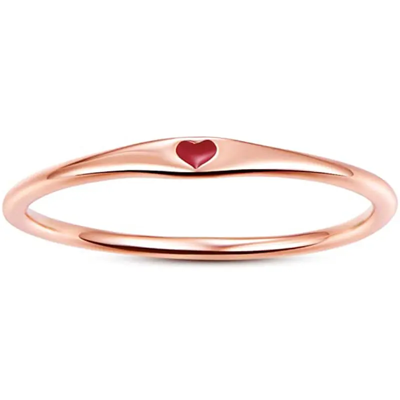 Huitan Black/Red Heart Enamel Finger-ring for Girls Friends Silver Color/Rose Gold Color Thin Rings Women Statement Jewelry 2023