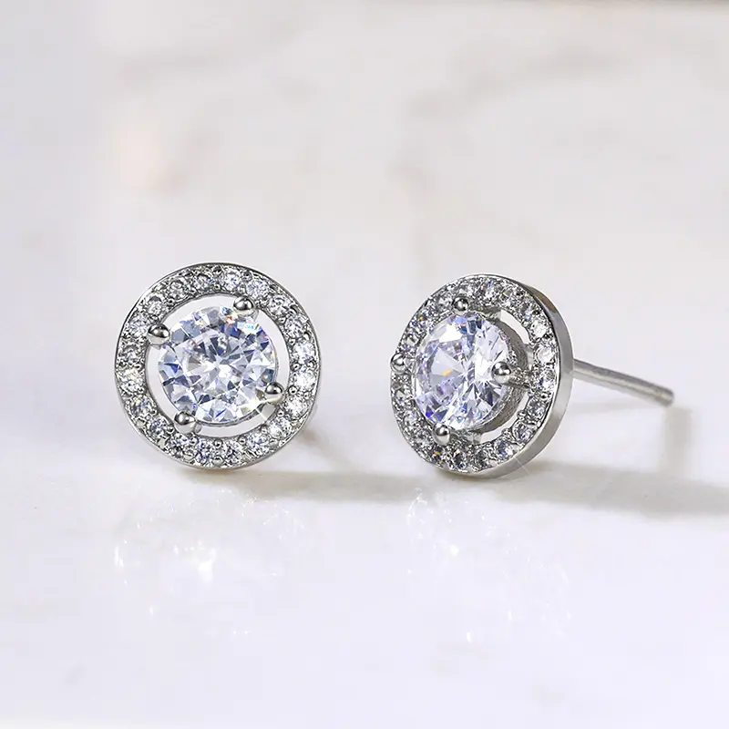 Huitan Newly Cute Stud Earrings Women Shiny White Cubic Zirconia Delicate Daily Wear Party Jewelry High Quality Pierced Earrings