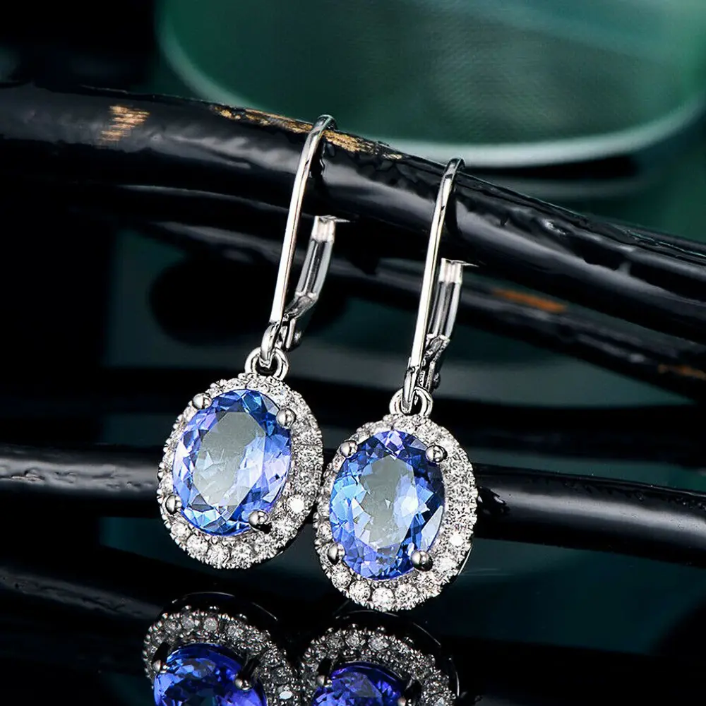 Huitan Luxury Women Drop Earrings Oval Blue CZ Noble Lady's Accessories Party Elegant Female Earrings Daily Wear Fashion Jewelry