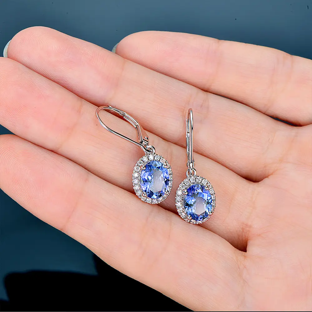 Huitan Luxury Women Drop Earrings Oval Blue CZ Noble Lady's Accessories Party Elegant Female Earrings Daily Wear Fashion Jewelry