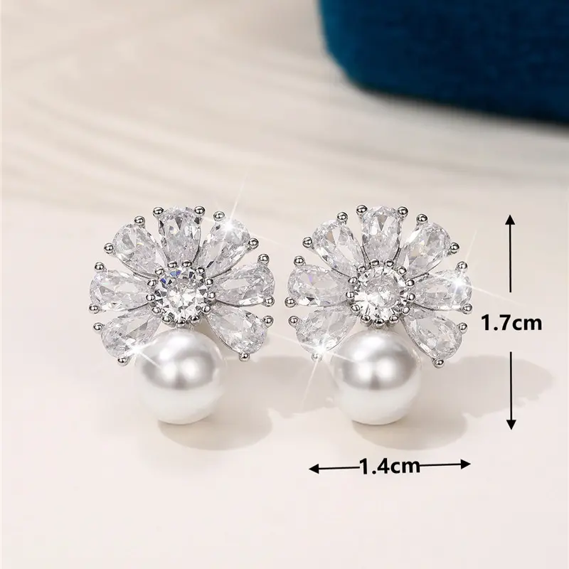 Huitan Luxury Cubic Zirconia Imitation Pearl Earrings Women Ear Piercing Engagement Wedding Party Elegant Lady Earrings Jewelry
